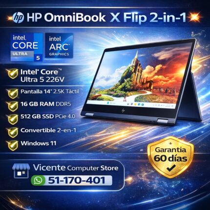 HP OmniBook x FLip 2 en 1/ultra 5 226V/16GB RAM DDR5/ 512GB SSD/14"FULL HD TÁCTIL Convertible