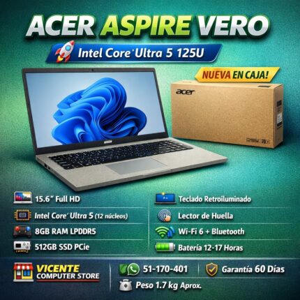 Acer Aspire Vero /core ultra 5 125U/8GB RAM LPDDR5/512GB/