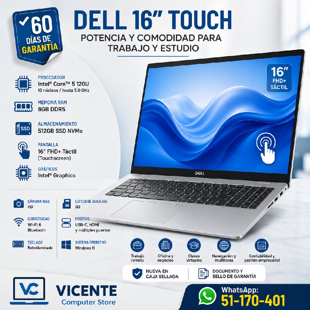 scaled_1000891163 Dell 16/core 5 120U/8GB DDR5/512GB/16"FHD TÁCTIL - Imagen 1