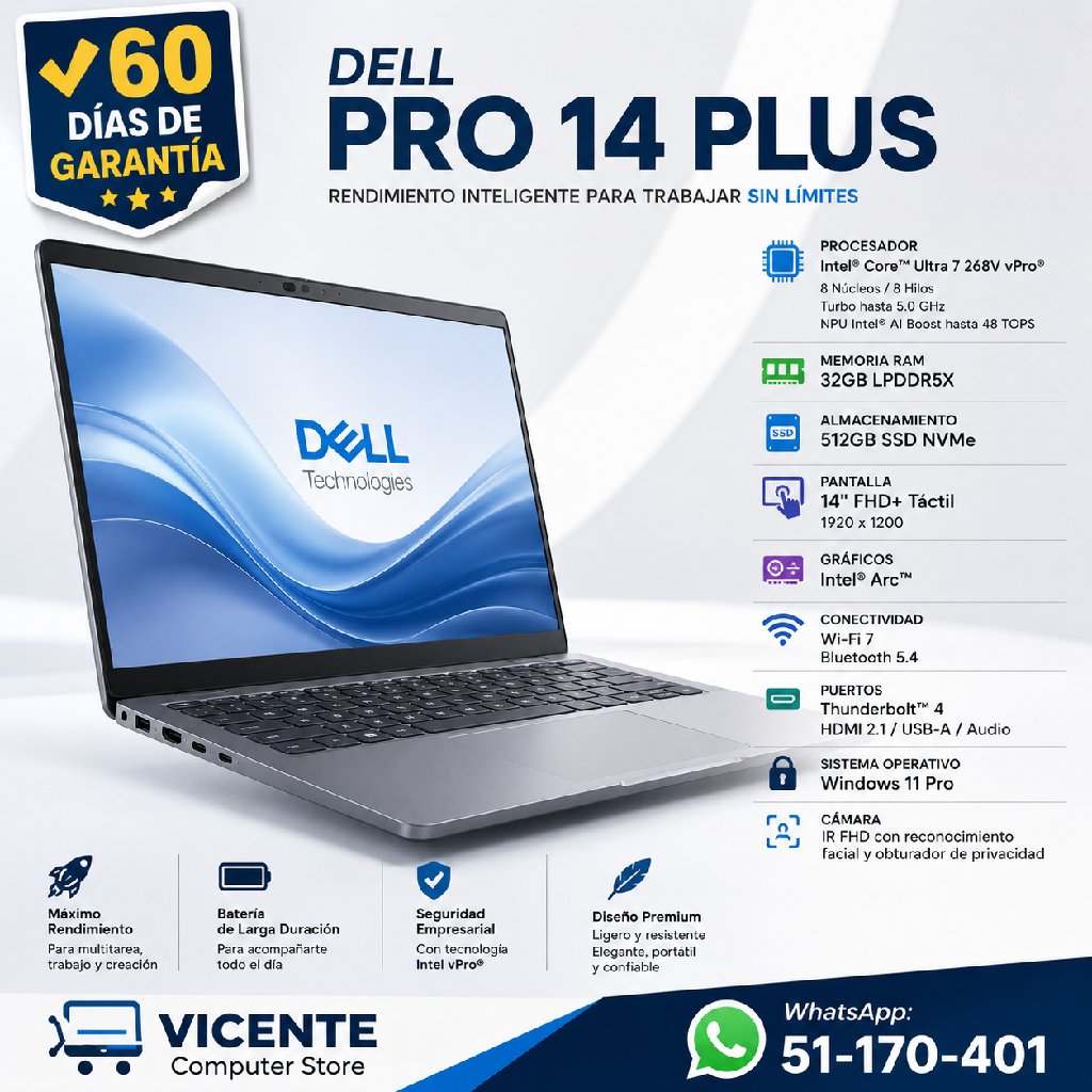 scaled_1000894015 Dell Pro 14 Plus/ ultra 7 268V/ 32GB RAM/ 512GB SSD - Imagen 1