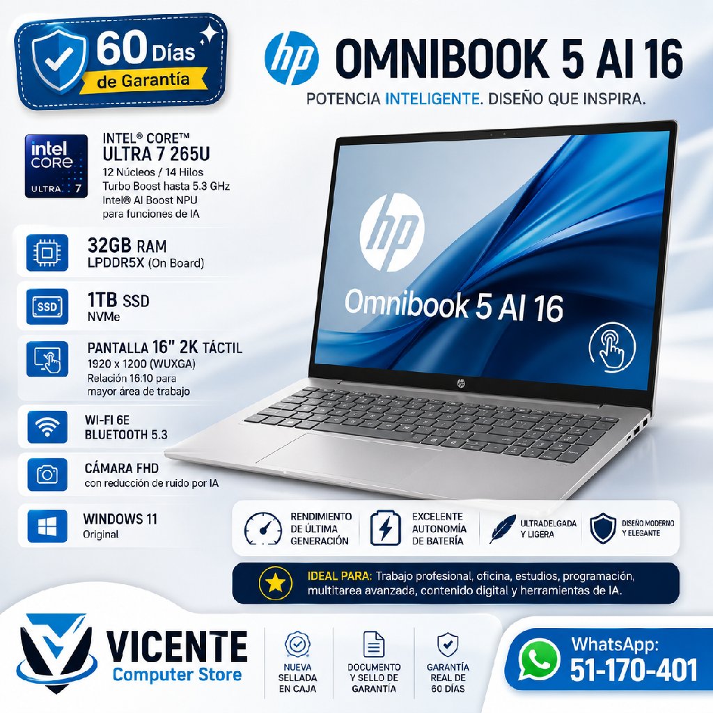 scaled_1000894019 HP OMNIBOOK 5 AI 16/ ultra 7 265U/32GB RAM/1TB/ - Imagen 1