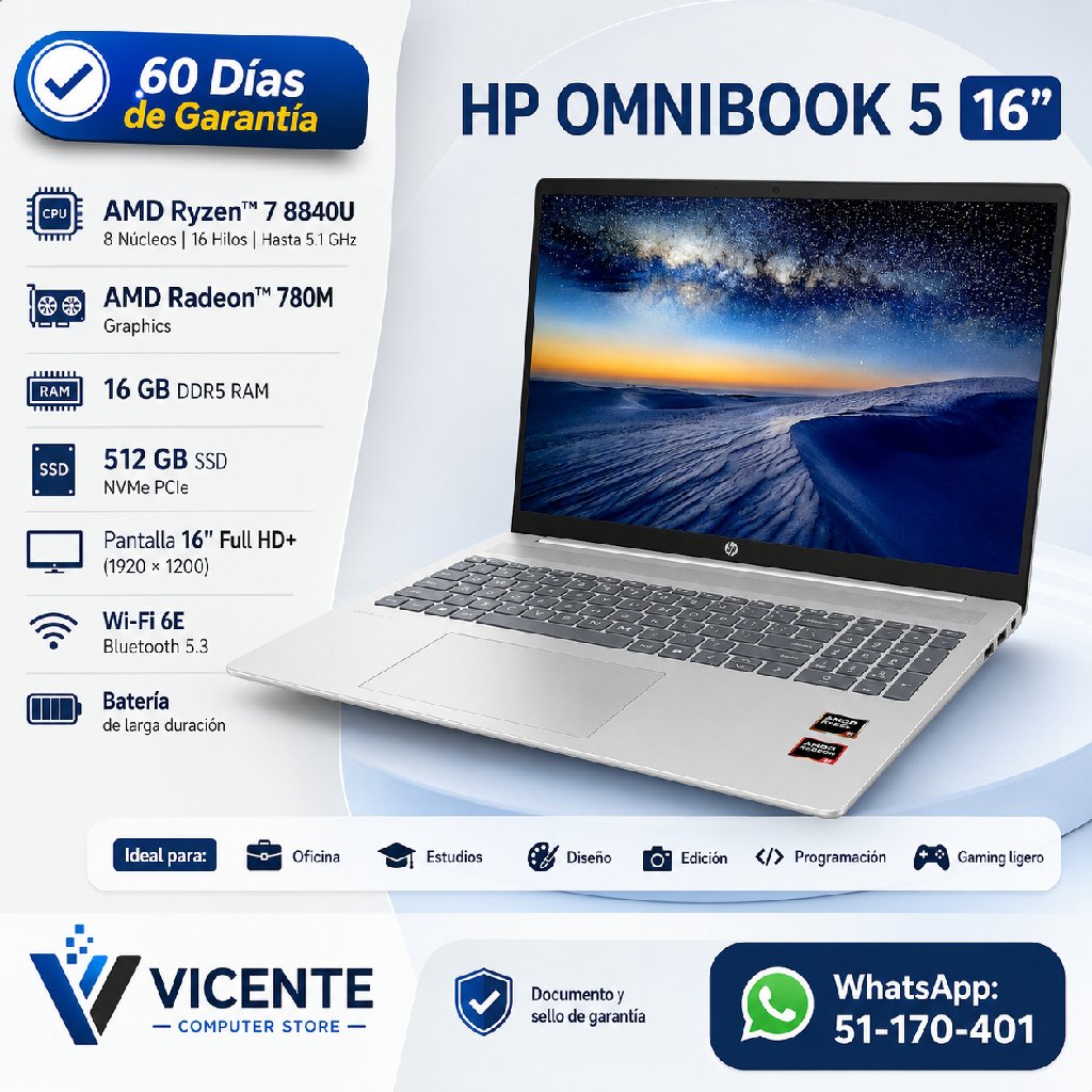 scaled_1000922425 HP OMNIBOOK 5 16/ Ryzen 7 8840U/16GB/512GB - Imagen 1