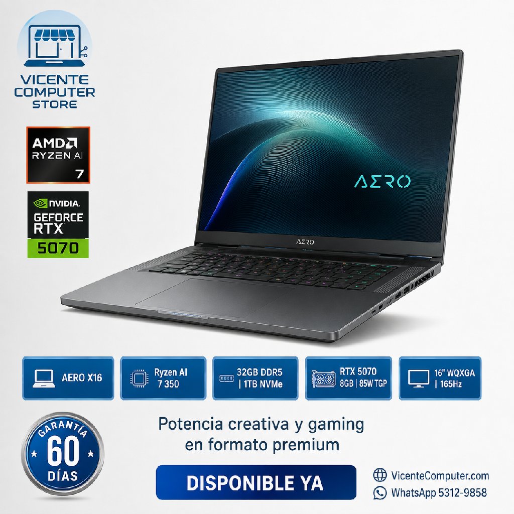 scaled_1000186184 GIGABYTE AERO X16/RYZEN AI 7/32GB/RTX 5070 8GB - Imagen 1
