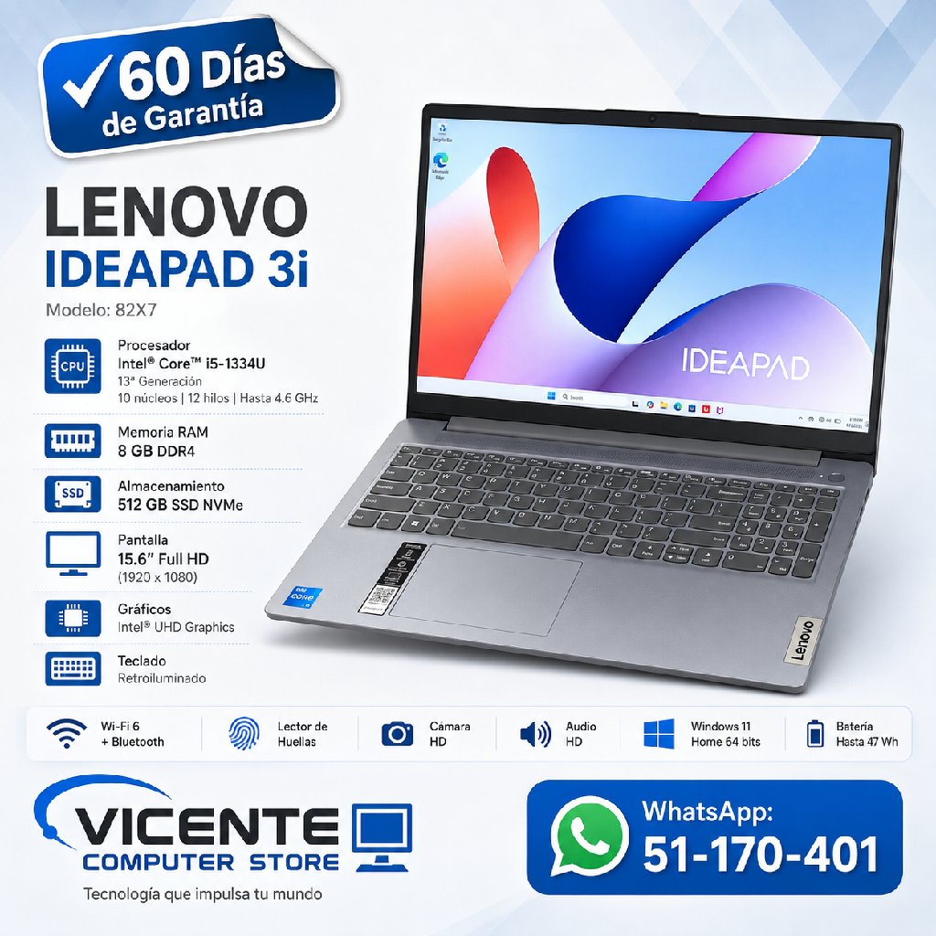 scaled_1000953927 Lenovo IdeaPad Slim 3i/ i5-1334U/8GB DDR5/512GB SSD - Imagen 1