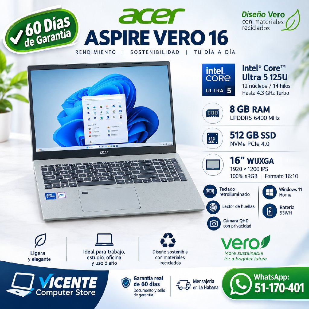 scaled_1000974668 Acer Aspire Vero 16/ core ultra 5 125U/8GB DDR5/ 512GB - Imagen 1