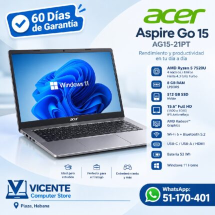 Acer Aspire Go 15/AMD ryzen 5 7520U/8GB DDR5/512