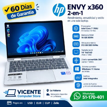 HP ENVY X 360 2 en 1/ core 7 150U/16GB RAM/ 512GB SSD