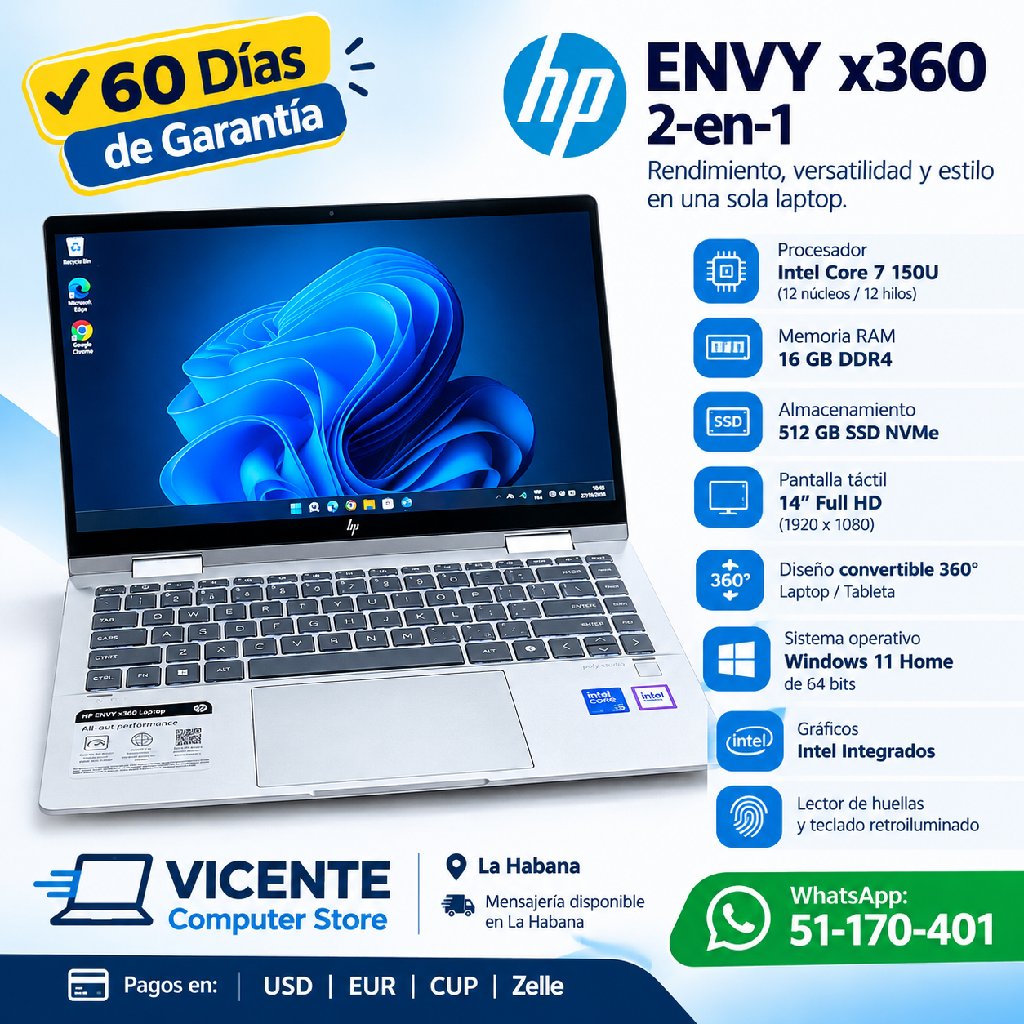 scaled_1001012454 HP ENVY X 360 2 en 1/ core 7 150U/16GB RAM/ 512GB SSD - Imagen 1